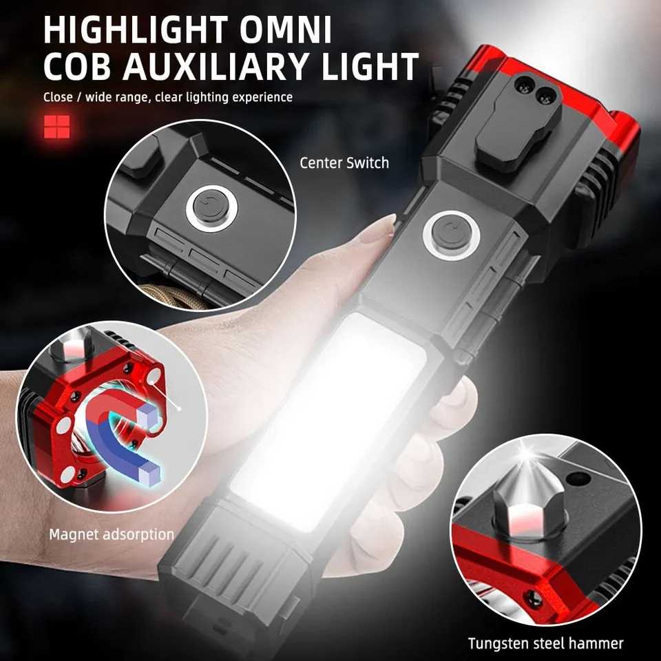 High Power Laser Flashlight Hammer Window Breaker Portable Power Bank