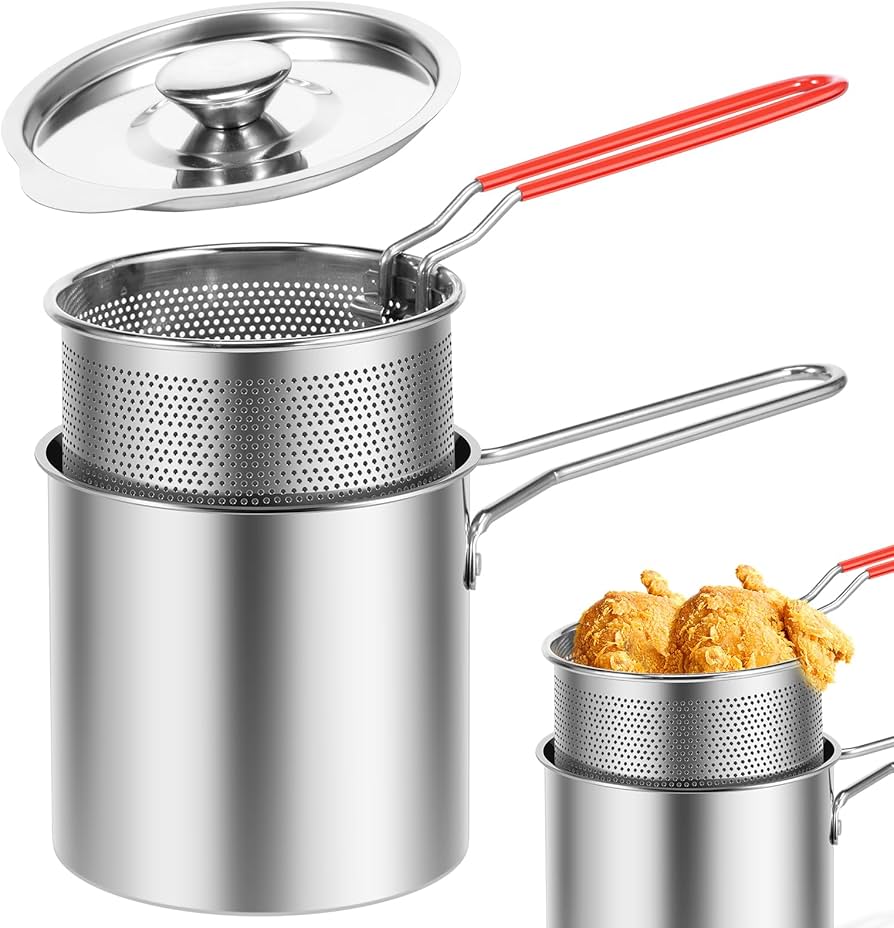 Deep Frying Pot With Strainer Basket & Lid 1.2L