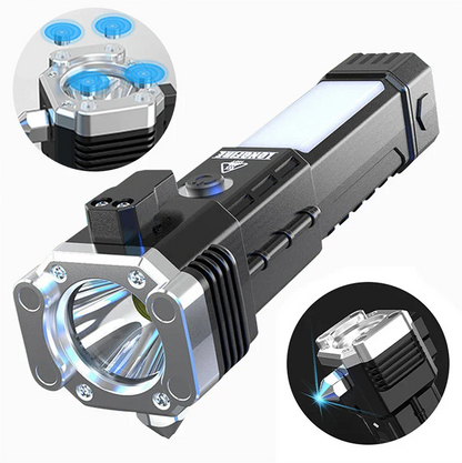 Multi-Functional Flashlight With Power Bank, Window Breaker,